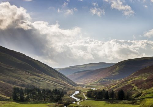 The view down the Coquet Valley towards Barrowburn from Barrow Law, Northumberland National Park, England